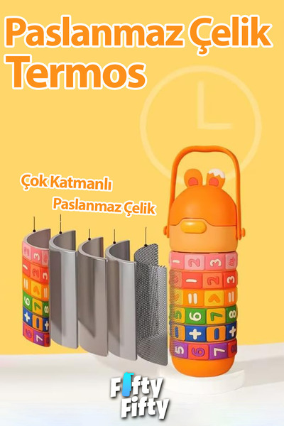 Vagonlife 430 ML Pipetli Çelik Termos Askılı Matematiği Sevdiren Su Matarası FFVGN-430ML30031