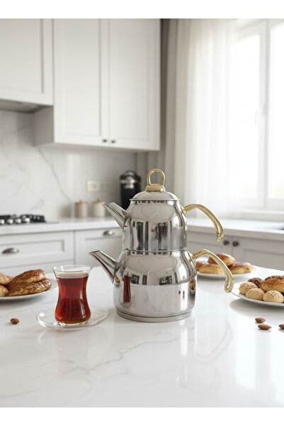 Gökdil Valeriya Indiksiyon Tabanlı Mini Boy Çelik Gold Kulp Çaydanlık Takımı