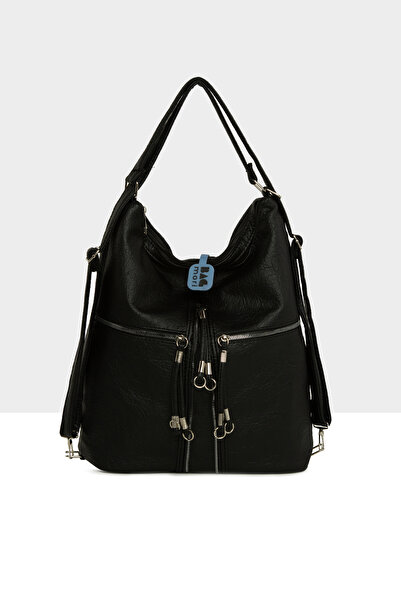 Bagmori Black Women's Soft Textured Handbag with Detailed Strap and Casual Back Bag M000008648