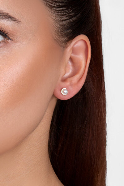 So CHIC... Zirkon Taş Detaylı 18 Ayar Sarı Altın Kaplama Gümüş İnci Küpe