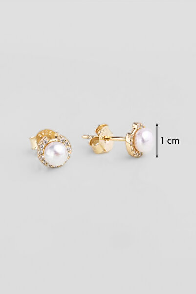 So CHIC... Zirkon Taş Detaylı 18 Ayar Sarı Altın Kaplama Gümüş İnci Küpe