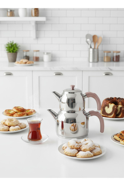 Gökdil Valeriya Indüksiyon Tabanlı Orta Boy Çaydanlık Takımı Çelik Rose Kulp
