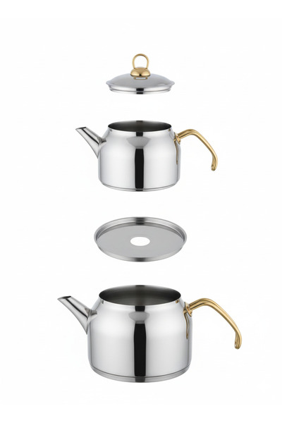 Gökdil Valeriya Induction Base Medium Size Teapot Set Gold Handle