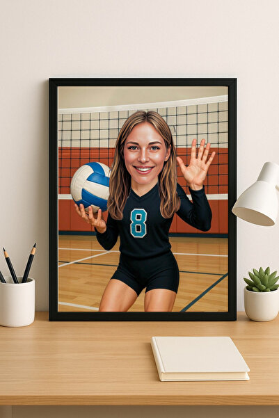 Bugucreative Kişiye Özel Voleybol Karikatürü Çerçeveli Poste Tablo,Hediyelik Karikatür,Kişiye Özel Karikatür