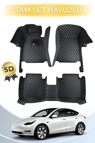 Miren Suni Deri OTO PASPAS. 5d Havuzlu su geçirmez - TESLA Y 2023-2025 Uyumlu