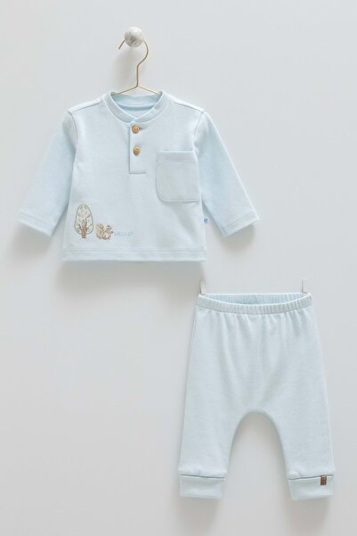 Caramell Hello Forest Collar Buttoned Bottom Top Set Blue
