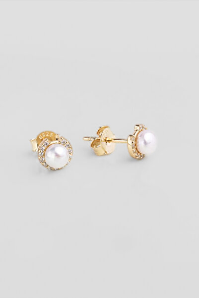 So CHIC... Zirkon Taş Detaylı 18 Ayar Sarı Altın Kaplama Gümüş İnci Küpe