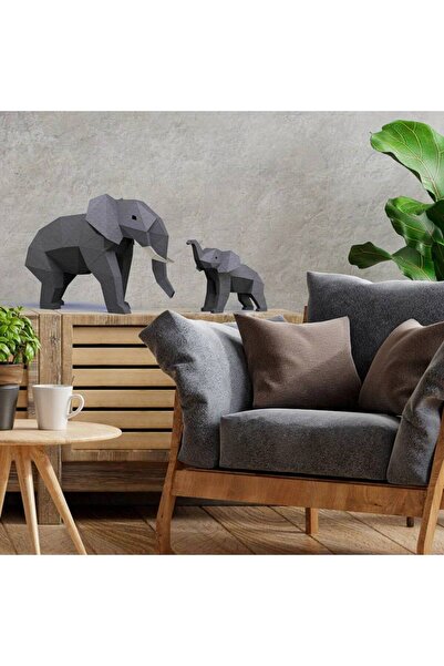 OEM 3D paper model kit to assemble, miniature, Mother and baby elephant, DIY