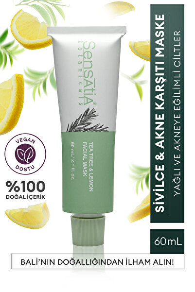 Sensatia Botanicals Yağlı ve Akne Eğilimli Cilt için Doğal Kil Maske - Siyah Nokta Karşıtı 60ml - Tea Tree & Lemon