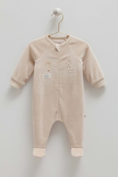 Caramell Star Point Zippered Velvet Jumpsuit Beige