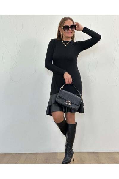 Generic Brand    Women's Long Sleeve Crew Neck Top Viscose Hem Leather Short ...