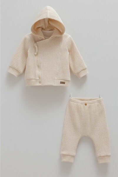 Caramell Soft Teddy Hooded Triple Set Ecru