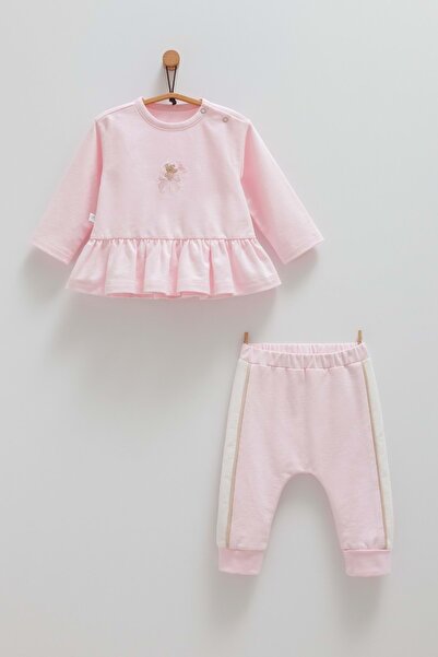 Caramell Chic Girl Striped Detail Top and Bottom Set Pink