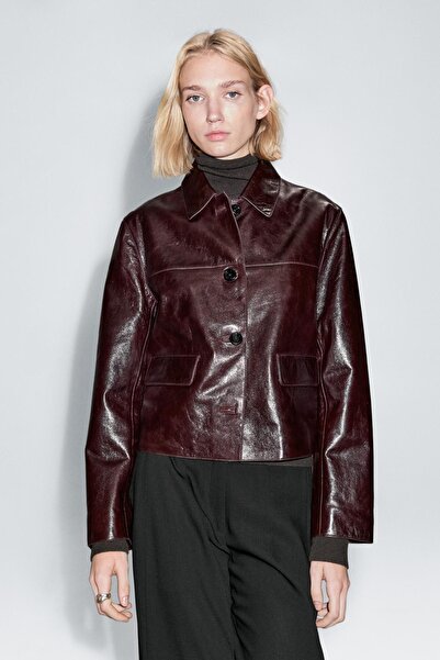 Massimo Dutti Crop napa deri ceket
