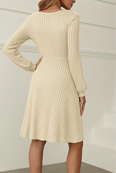 ARONA Women's long sleeve square neck button down short ruffle two-tier mini dress