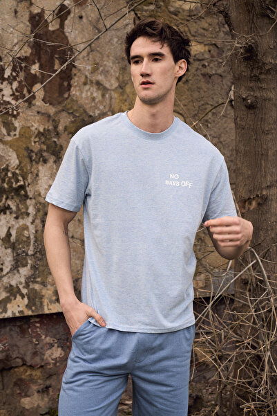 defys Чоловіча велосипедна сорочка з коротким рукавом Oversize Fit з принтом - Rufus Blue Melange