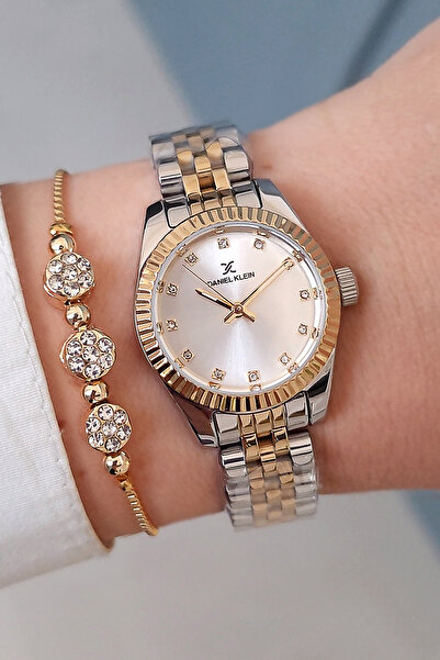 Daniel Klein Küçük Kasa Jübile Bilezik Altın/Metalik Kadın Kol Saati, Taşlı B...