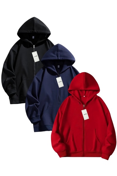 pandy سترة/كارديجان بسحاب كبير الحجم للجنسين بثلاثة جيوب وسحابين مزدوجين