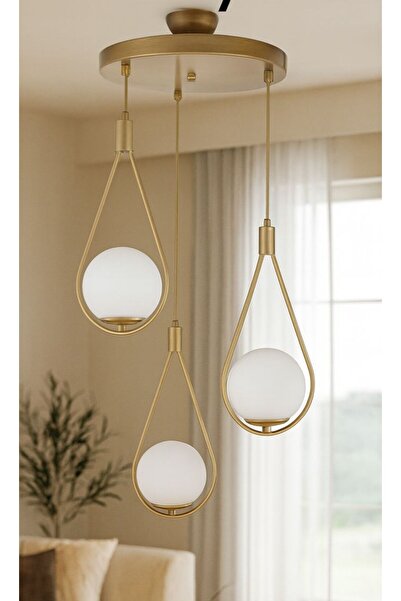 VENON Damla 3lü Kent 3lü Eskitme Beyaz Glop Camlı Sarkıt Modern Avize Salon Avizesi