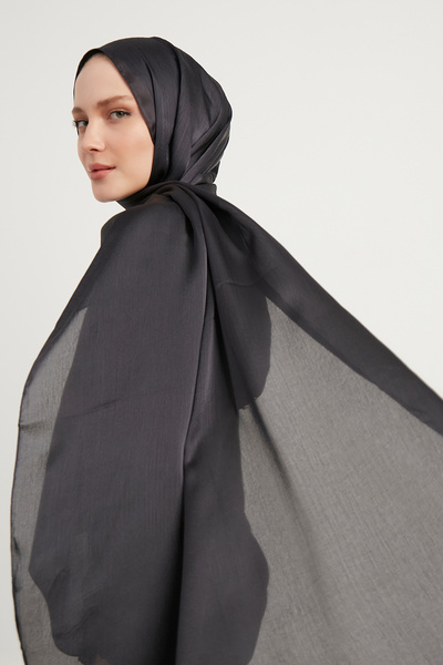 Şaless Dark Smoked Hijab Women's Evening Dress - Janjan Crinkle Shawl, 70X190Cm
