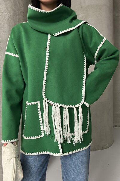 ALFUDO Moda Collection Embroidery Detailed Scarf-Styled Soft Knit Cardigan Ja...