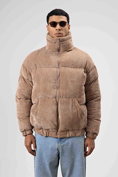 VAMOSCLO Огромно кадифено палто с пух в цвят на норка