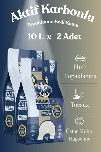 RIGOR CAT Aktif Karbonlu Topaklanan Kedi Kumu 2 X 10 LT
