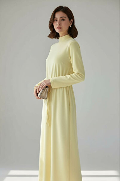 ENDAMIM YARIM YAKA RAHAT KALIP ESNEK UZUN KOL MEVSİMLİK ELBİSE