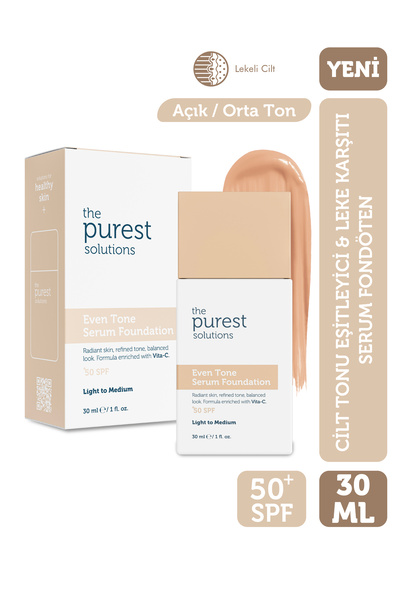 The Purest Solutions Cilt Tonu Eşitleyici & Leke Karşıtı Serum Fondöten SPF 50+, 30 ml – Açık / Orta Ton