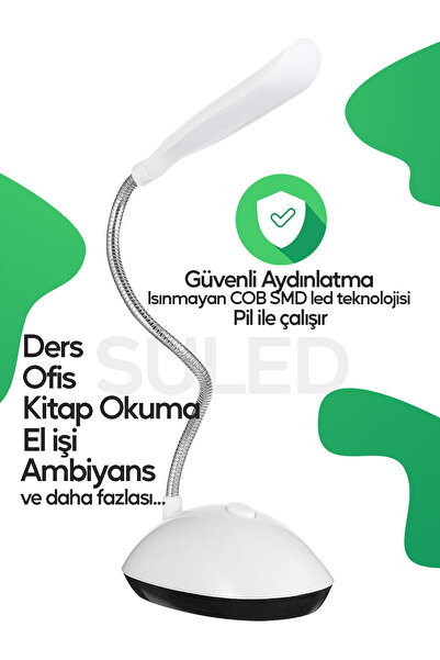 SULED Masa Lambası 4 Renk Beyaz Led Işık Taşınabilir Pilli Güvenli Yönlendirilebilir Esnek Gövdeli