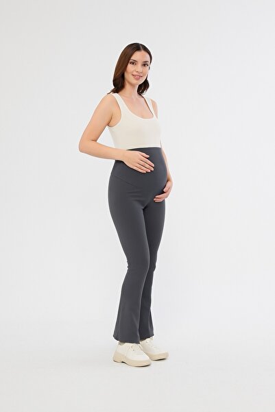 Lesa Wear İspanyol Paça Ayarlanabilir Yüksek Bel Esnek Toparlayıcı Ve Sıkılaştırıcı Hamile Tayt antrasit