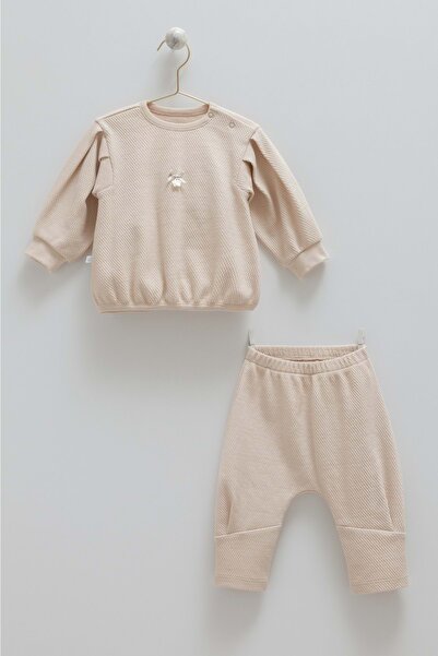 Caramell Love Feel Flower Detail Top and Bottom Set Beige