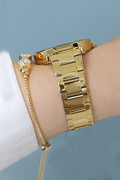 Daniel Klein Yeni Model Kesme Camlı Çelik Bilezik Altın Sarısı Kadın Kol Saati + Zirkon Taşlı Bileklik