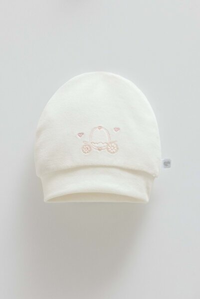 Caramell Middle Castle Embroidered Girls' Velvet Beret Ecru