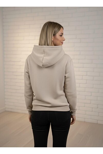 caddekombin Hanorac bej din bumbac cu glugă și buzunare, cu imprimeu cu model leopard și cireșe