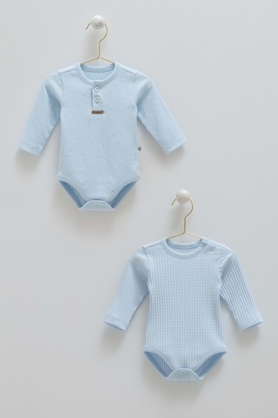 Caramell SOFT COLOUR UZUN KOLLU ÇITÇITLI İKİLİ BODY Mavi