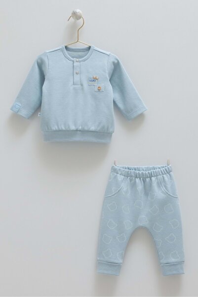 Caramell طقم علوي وسفلي رائع جداً بأزرار على شكل ياقة باللون الأزرق