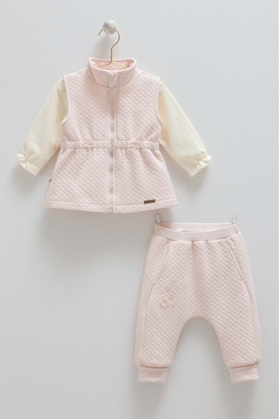 Caramell Love Hugs Flower-Detail Vested Three-Piece Top and Bottom Set Pink