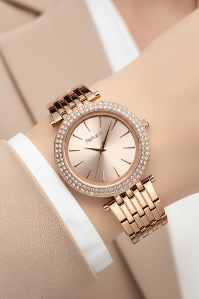 Ferrucci ساعة يد نسائية بعلبة حجرية مميزة وسوار حجري كهدية