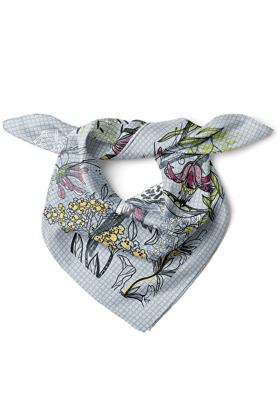 nehir eşarp Çiçekler İçinde Kuş Desen Fular Bandana 50x50 Cm