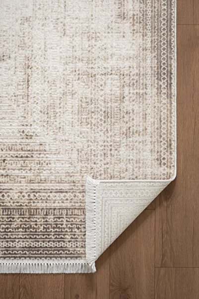 Karmen Halı Etro ET012G Krem Modern Çerçeveli Desen Parlak Ağır Yüksek Sıklık...