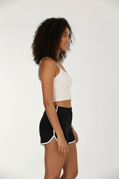 Sensu Yırtmaçlı Siyah Mini Şort Tekli -SORT6000