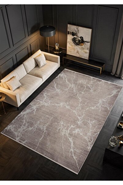 Karmen Halı Art AT003A Gri Halı Modern Desen Triko Akrilik Viskon Boyama Yüks...