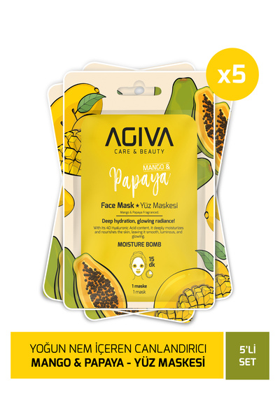 Agiva Care&Beauty Mango&Papaya Yoğun Nem İçeren Canlandırıcı Kağıt Yüz Maskes...