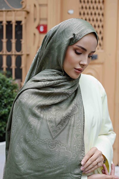 ipekistanbul Şal jacquard cu două feţe mătăsos - indian - verde Çağla