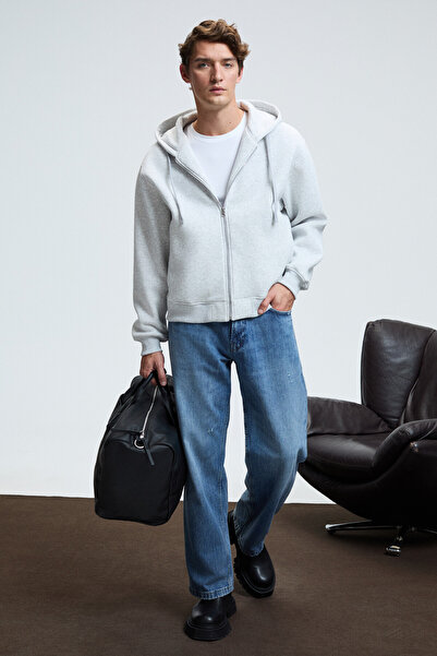 GRIMELANGE Ashby men's hooded zip-up sweatshirt with pockets and drawstring - regular fit - heather grey