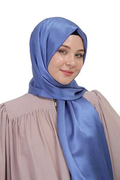 TRMODA Çift Taraflı Düz Jakar Şal – Parlak & Mat Dokulu, Özel Gün Şalı, Düz Renk- Açık Kot