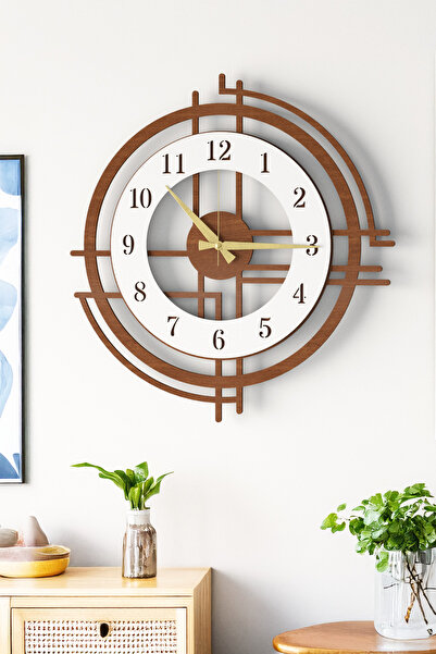 LUPOKRAFT Büyük Boy Kahverengi Dekoratif Ahşap Duvar Saati - Modern Tasarım S...