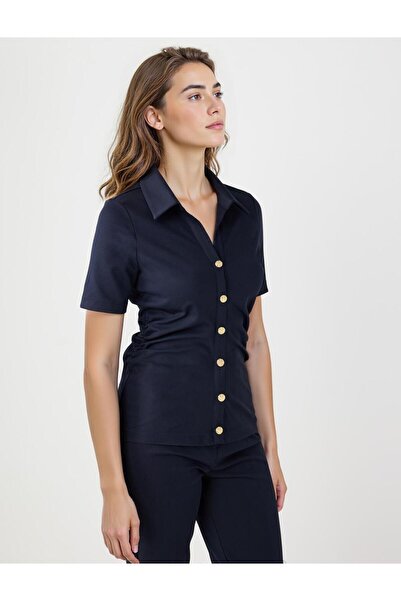 Jimmy Key Μπλουζάκι με κοντό μανίκι σε μπλε ναυτικό χρώμα με λαιμόκοψη και λεπτή εφαρμογή υφασμένη μπλούζα