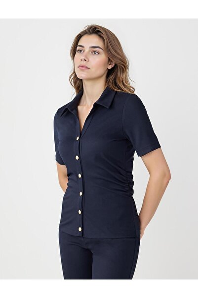 Jimmy Key Μπλουζάκι με κοντό μανίκι σε μπλε ναυτικό χρώμα με λαιμόκοψη και λεπτή εφαρμογή υφασμένη μπλούζα